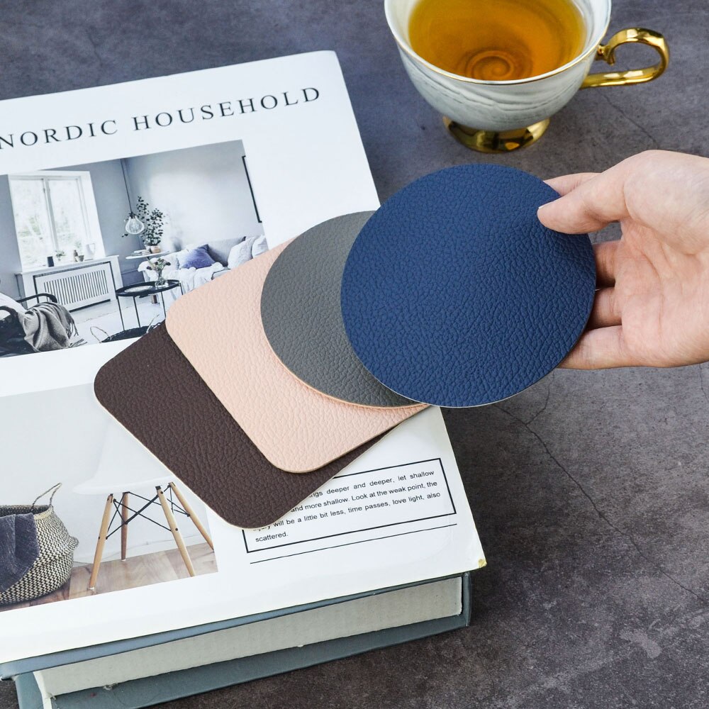 6 st pu läder glasunderlägg kopp matta dubbel färg glasunderlägg dukat bord bordstablett kaffe te pad dryck hållare heminredning