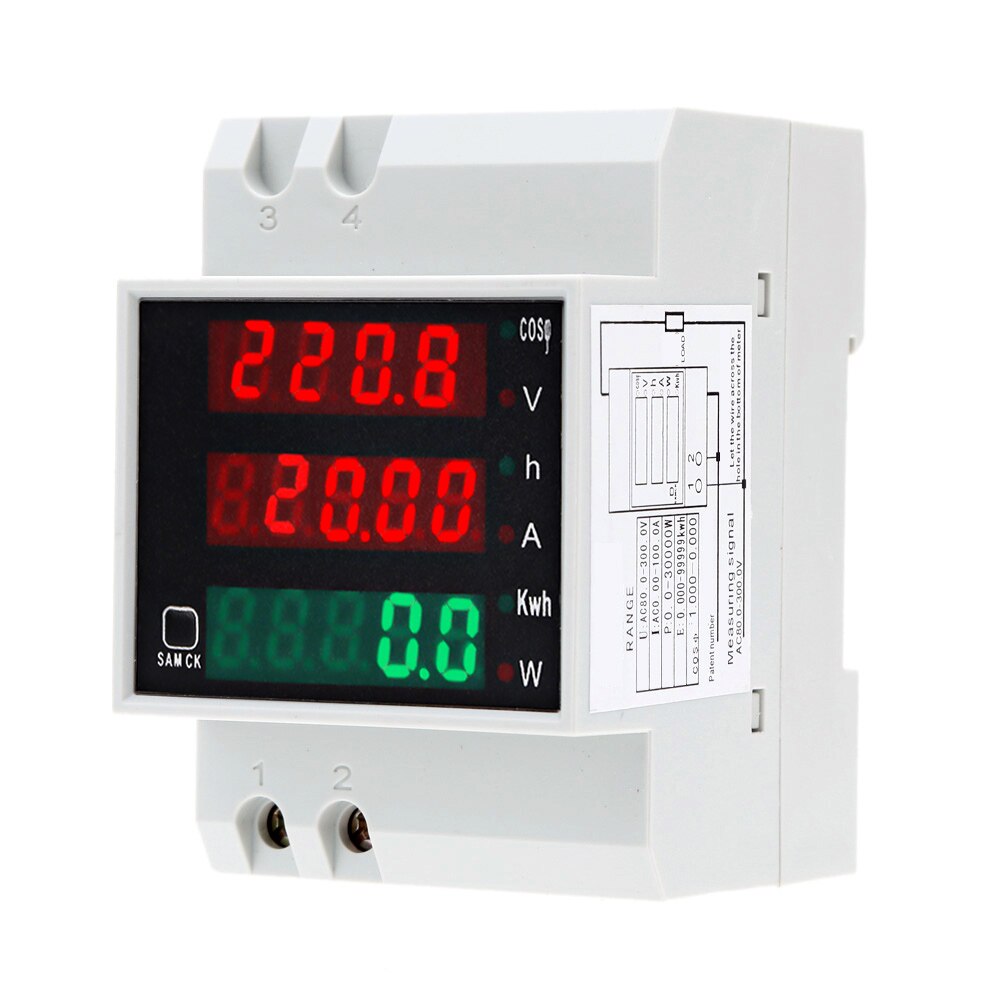 D52-2047 ac80-300v 100a multifunktionel digital din skinne strømspænding effektfaktormåler amperemeter voltmeter amperemeter