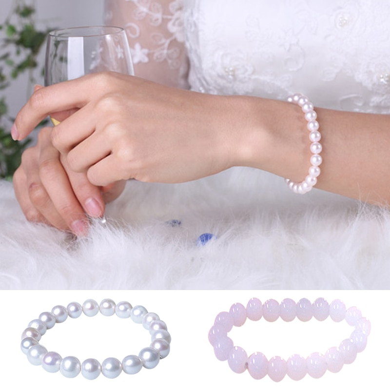 Frauen Weiß Künstliche Perlen Perlen Armreif Elastische Armbinde Kette für Frauen Elegante Hochzeit Schmuck