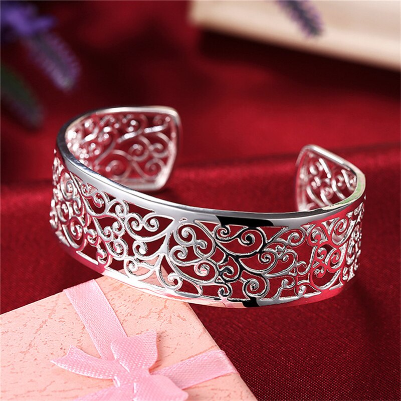 Charmhouse 925 silverarmband för kvinnor breda blomarmband & armband armband pulseira femme vintage brudsmycken