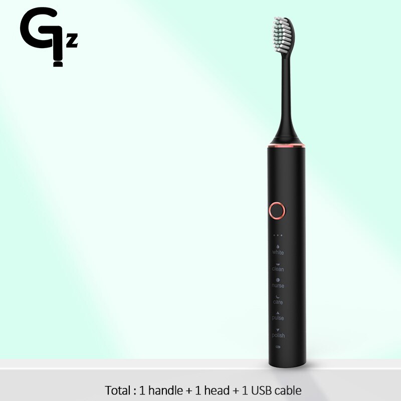 GeZhou-cepillo de dientes eléctrico sónico para niños, dispositivo de limpieza recargable IPX7, resistente al agua, 18 modos de viaje, 16 cabezales: N100blcak 1