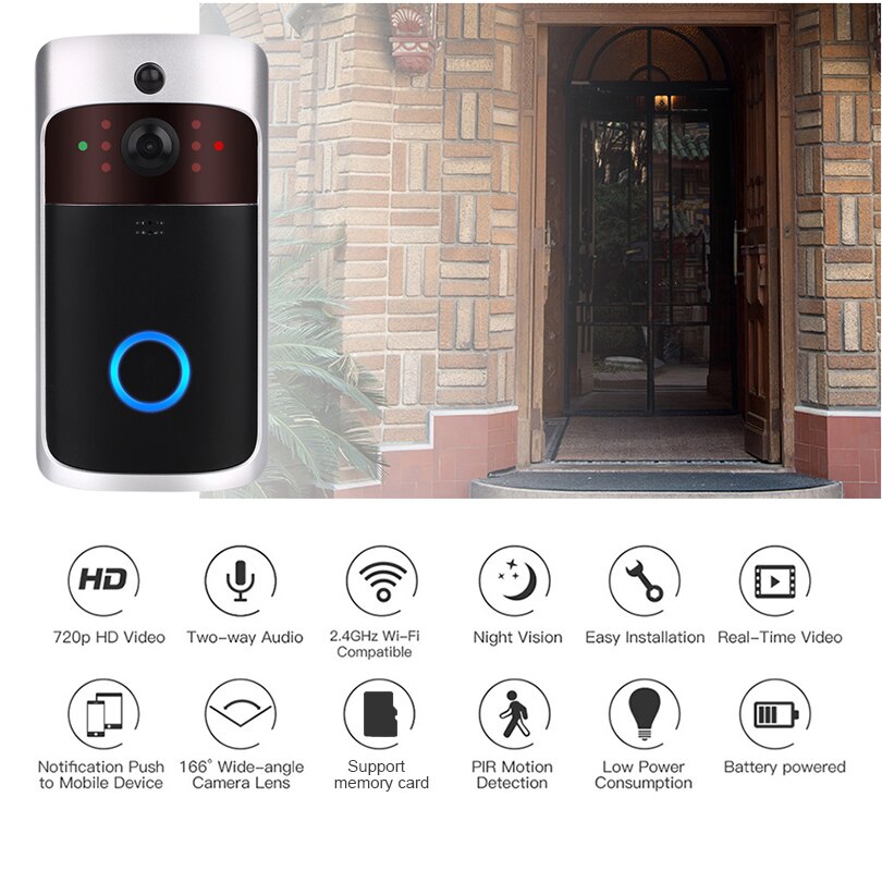 V5 dørklokke smart ip wifi video intercom wi-fi dørtelefon klokke kamera til lejligheder ir alarm trådløs sikkerhedskamera