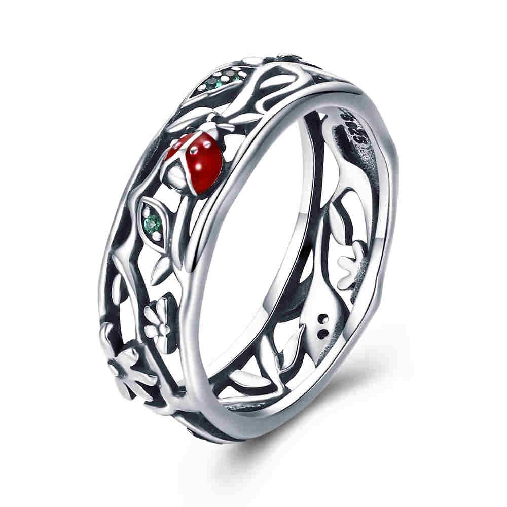 BAMOER Brede Zilveren Ringen voor Vrouwen Authentieke 925 Sterling Zilveren Bee Ster Blauwe Vinger Ring Vrouwelijke Fijne Sieraden Party Bijoux
