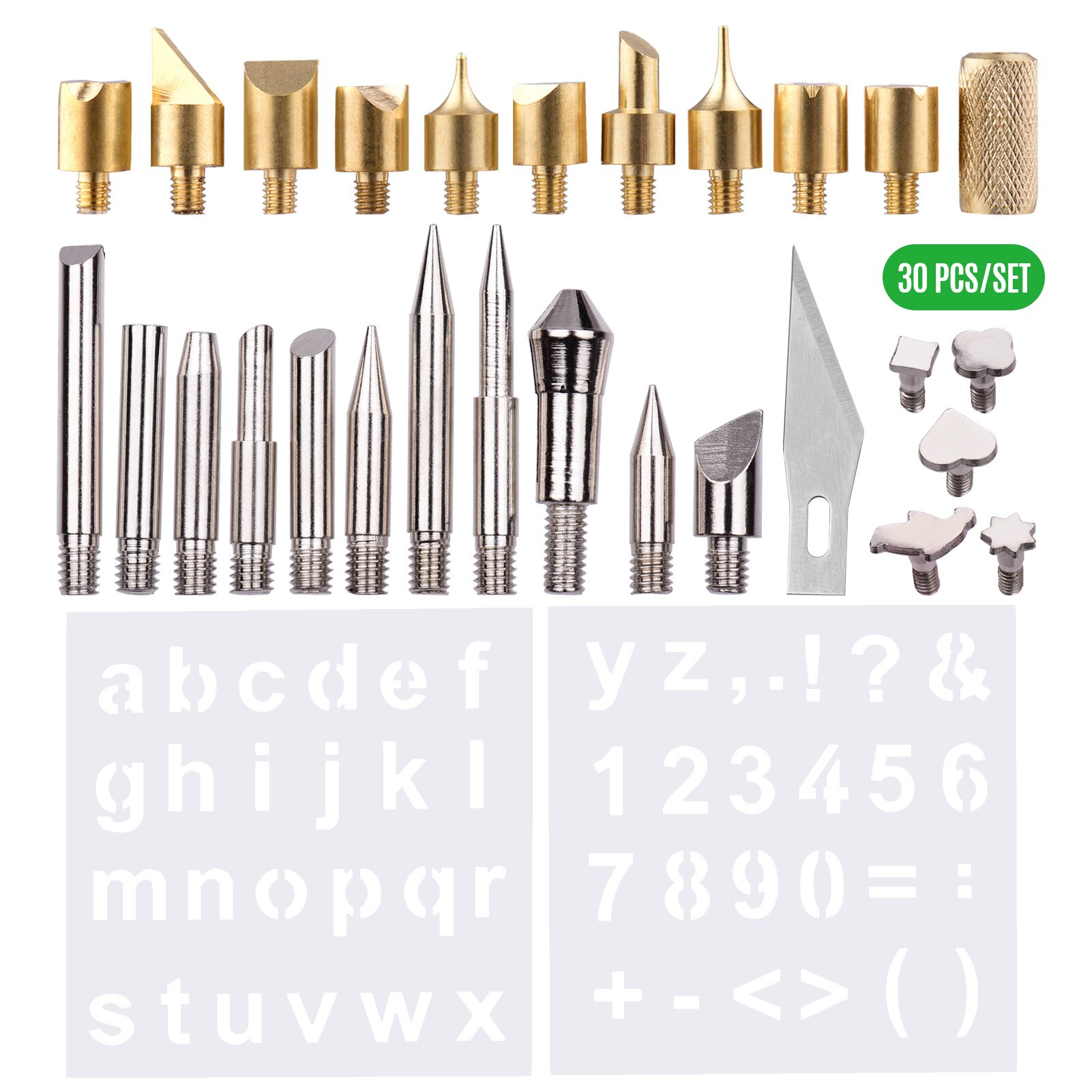 30 Piece Wood Burning Tip Set Carving Iron Tip with Stencils for Wood Burning Carving Embossing Soldering