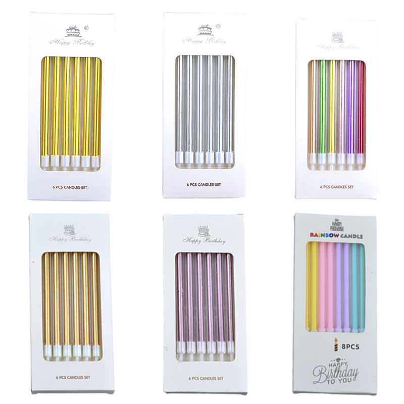 6 Pcs Lange Dunne Cake Kaarsen Metallic Verjaardag Kaarsen Lange Dunne Kaarsen In Houders Voor Verjaardag Wedding Party Cake Decorations