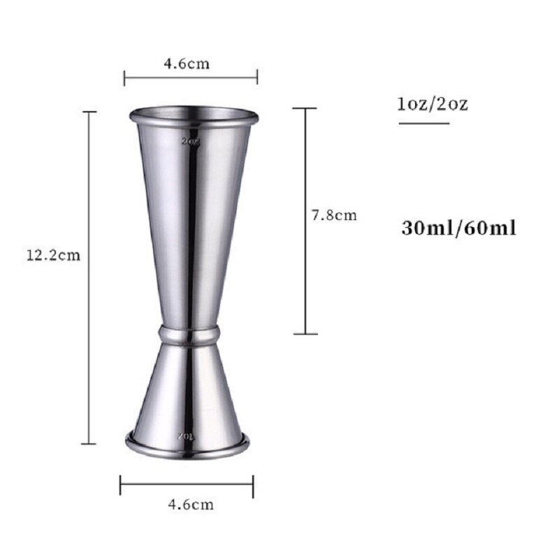 30ml/60ml Measure Cup Cocktail Bar Wine Jigger Stainless Steel Double Shaker Measuring Tool Scale Volume Drink Spirit Home Party: Silver