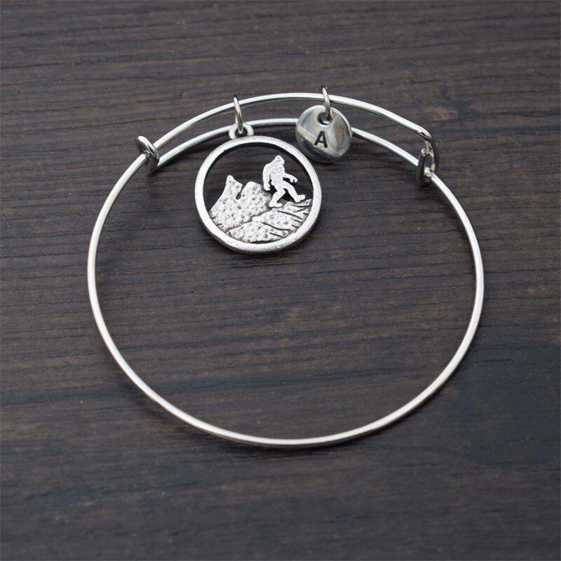 Bigfoot Mountain Bracelet with Letter Pendant Sasquatch Jewelry