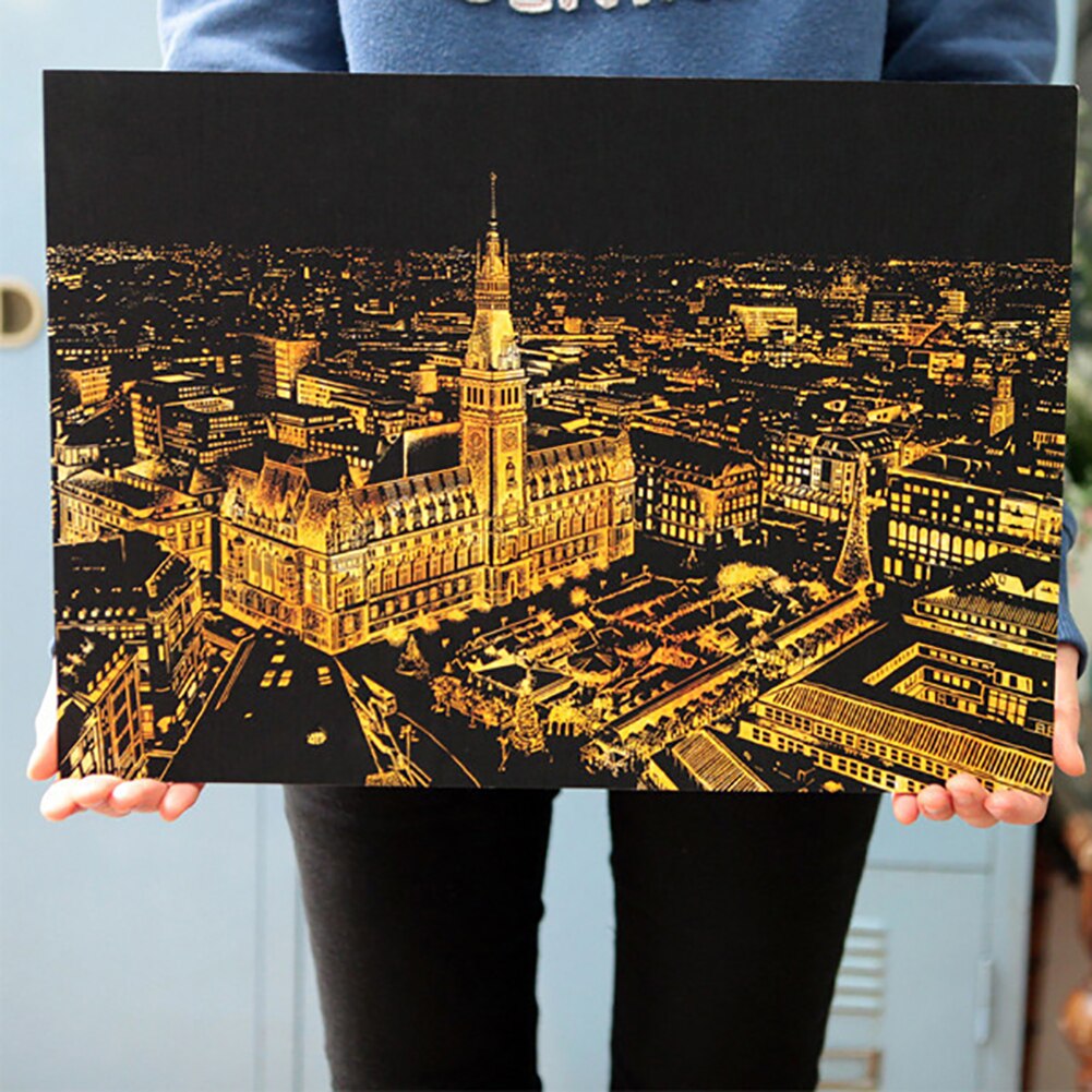 45 x 30cm världssightseeing bilder måla repa skrapa ritpapper dekor stimulera barnens intresse för att rita