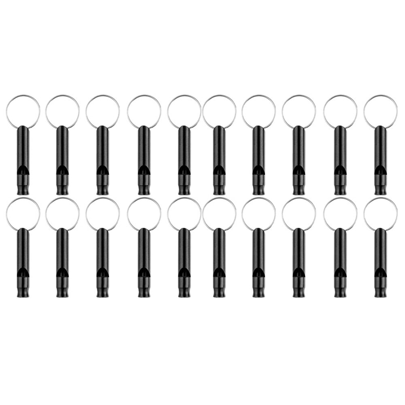 20 Pack Aluminium Fluitje, Sport Fluitje, Emergency Survival Fluitjes Met Sleutelhanger, Zwart