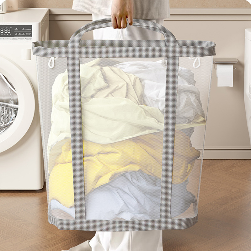 Nylon Mesh Wasmand met Handvat Ademend Opvouwbaar Draagbaar Vuile Kleren Organizer Tassen Grote Capaciteit Speelgoed Opbergtas