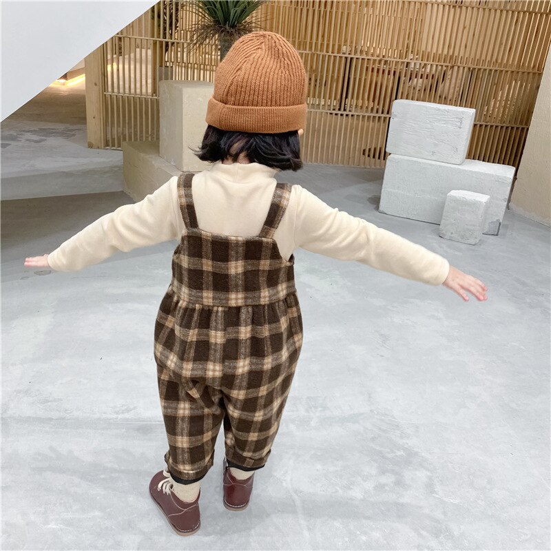 Kinderen Broek Herfst Winter Koreaanse Thicken Wollen Plaid Broek 3T Meisjes Jumpsuit Jongen Overalls Voor Kinderen Vallen Kleding Unisex 5T