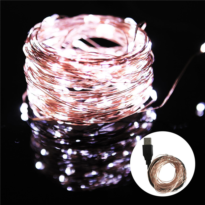 Guirlande lumineuse LED USB en fil de cuivre, guirlande féerique blanche chaude, décoration de maison, noël, mariage, fête de: WHITE / 650W