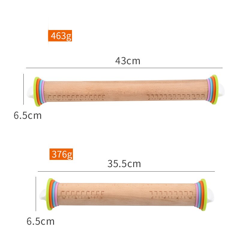 Adjustable Wooden Rolling Pin with 4 Removable Rings Baking Cookies Noodle Biscuit Fondant Cake Dough Roller DIY Kicthen Tools