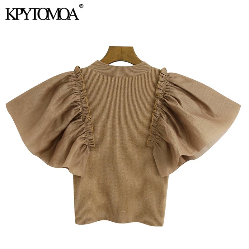 Kpytomoa kvinnor chic organza patchwork stickade beskurna blusar vintage o hals kortärmade kvinnliga klänningar mujer
