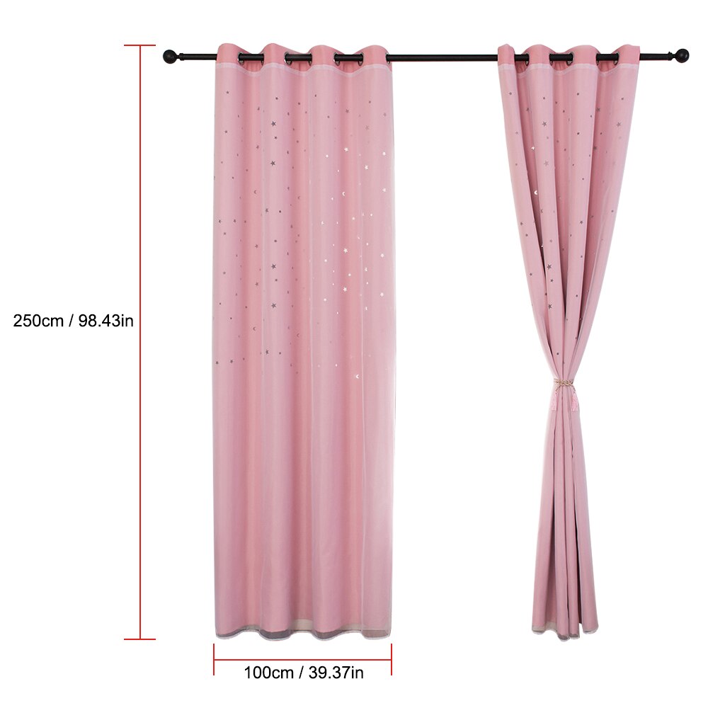 Shiny Stars Blackout Curtains for Living Room Hollow Double Layer Cloth Yarn Darkening Curtains for Bedroom Party Home Decor