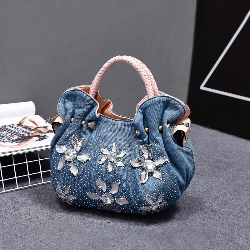 IPinee 2018 Mulher Bolsas Denim Sacos de Strass Luxo Do Vintage Sacos de Ombro das Mulheres Pequenos Sacos de Bolsas Femininas Para As Mulheres Jean