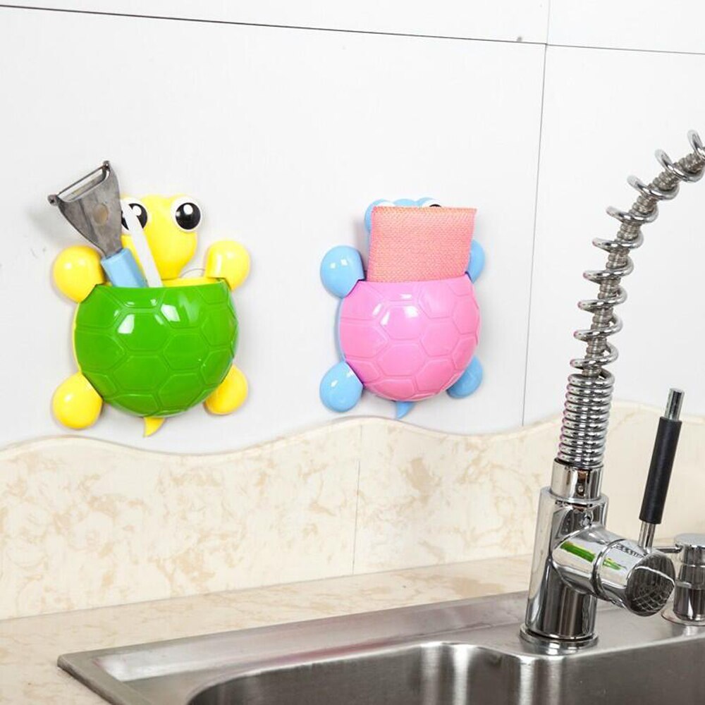 Cute Cartoon Tortoise Shaped Toothpaste Rack Strong Suction Cup Plastic Toothbrush Holder Turtle Shelves Bathroom Accessories