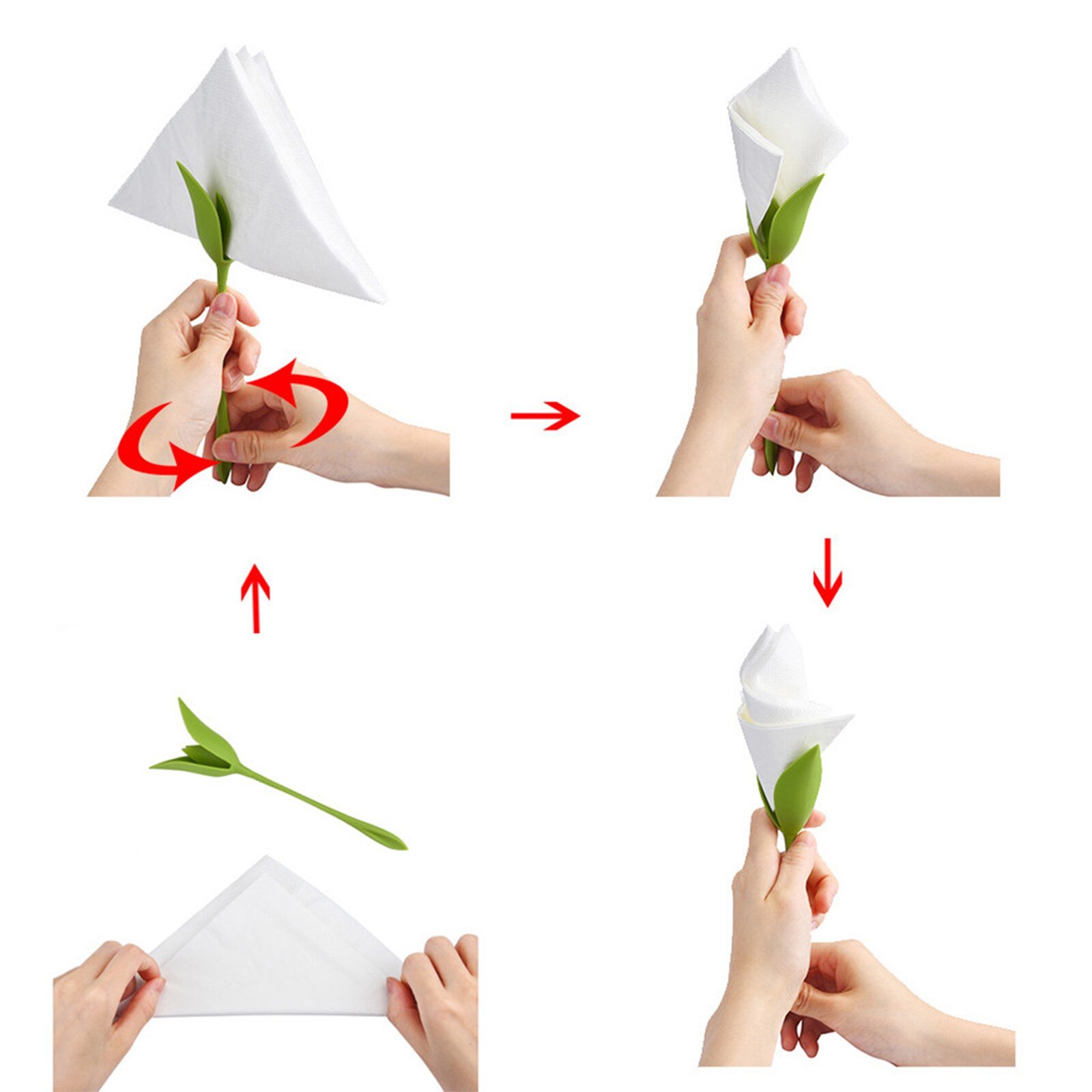 4/8PCS Flower Napkin Holders Napkin Twist Holders Green Leaf Plastic Paper Towel Folded for Table Dinner Wedding Party Decor