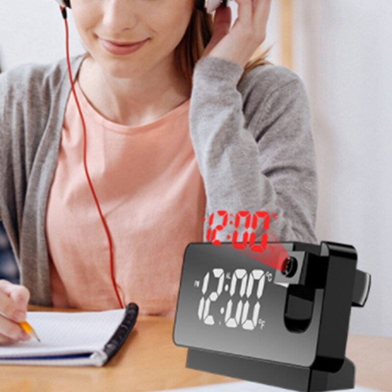 Projection Alarm Clock Digital Date Snooze Function Backlight Projector Desk Table LED Clock with Time Projection
