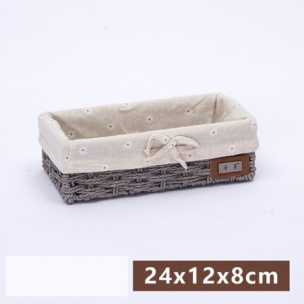 Panier de rangement en rotin avec paille, panier en tissu imitation boîte de rangement de bureau, boîte de rangement des clés tressée: 7
