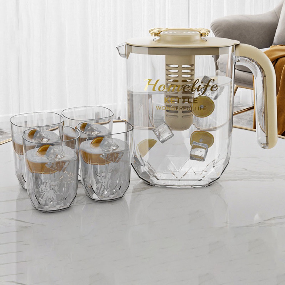 Drinkware Heat Resistant Cold Kettle Transparent with Filter and Cup Water Jug Plastic Large-capacity Water Bottle Jucie: VIOLET/紫罗兰