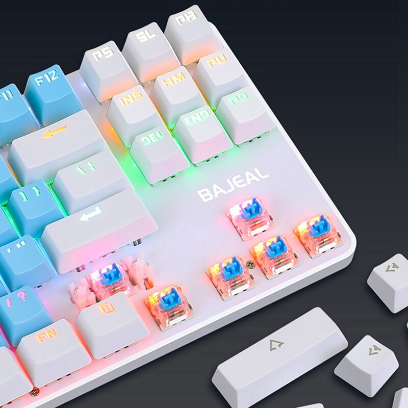 BAJEAL K100 Two-Color Keyboard 87-Key Green Axis Keycap USB Wired Mechanical Keyboard Gaming