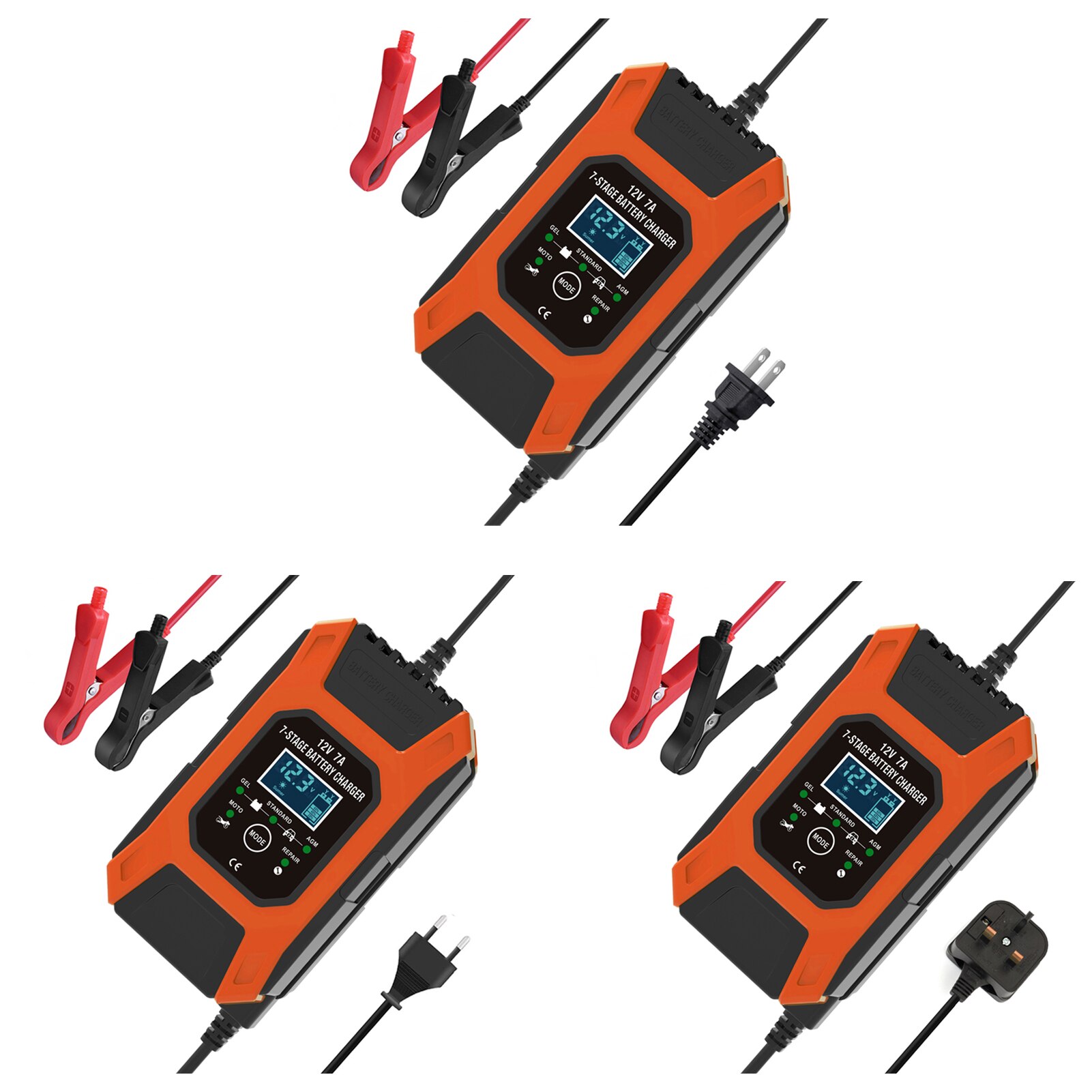 Motorcycle Car Battery Charger 12V 7A Pulse Repair LCD Battery Charger For Lead Acid Battery Agm Gel Wet Battery Charger