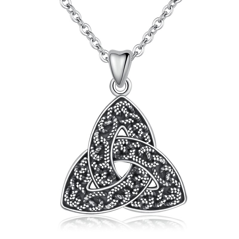 EUDORA 100% 925 Sterling Silber Celtics Dreieinigkeit Knoten Triquetra Anhänger Halskette Für Frauen Oxidiert Splitter Feine Schmuck CYD319: Weiß