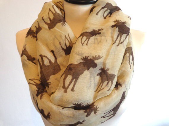 Rævmødre kvinder sød vinter elg hjorte hjort dyr print ring tørklæder snood sjal foulard til damer jul: Beige