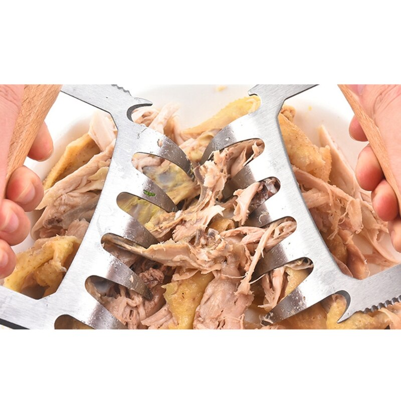 Meat Shredder Claws Multifunctional BBQ Meat Cutter Stainless Steel Wooden Handle Bear Claws Turkey Chicken Claws for Shredding