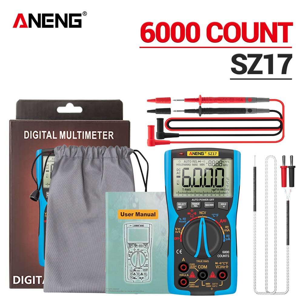 ANENG SZ17 DIY tranzystor kondensator NCV wykrywacz miernik przebiegu multimetr cyfrowy 6000 profesjonalne True RMS AC/DC analogowego testera: SZ17 niebieski