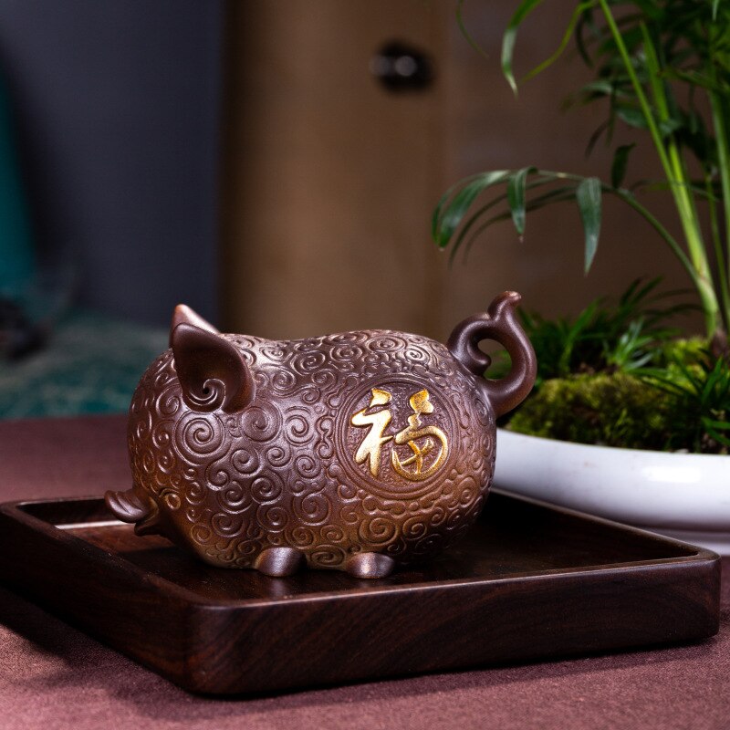Statue en céramique | Mignon petit cochon chinois, thé chanceux, jouet d'animal domestique, décoration de la maison, ornements