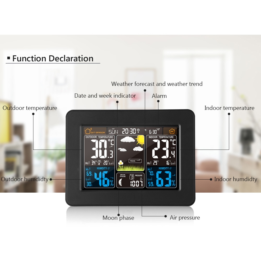 Weather Station Multi-Function Digital Clock Temperature Humidity Sensor Alarm ClockMoon Phase Desk Table LCD Alarm Clock