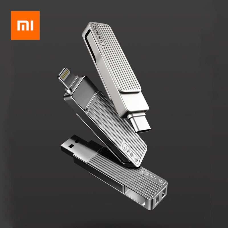 Xiaomi USB 3.1 U Disk OTG Metal Flash Pen Drive Memory Stick With MFi Lightning/Type-C Connector For iPhone 11 Pro/11/XS/X/8/7