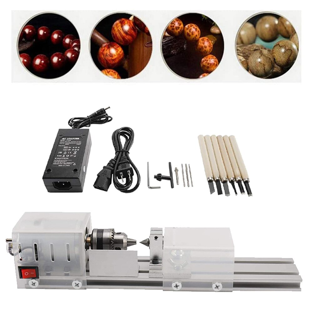Mini Wood Lathe Machine Tools Lathe Standard Set DIY Woodworking Buddha Pearl Grinding Polishing Beads Drill Rotary Machine Tool