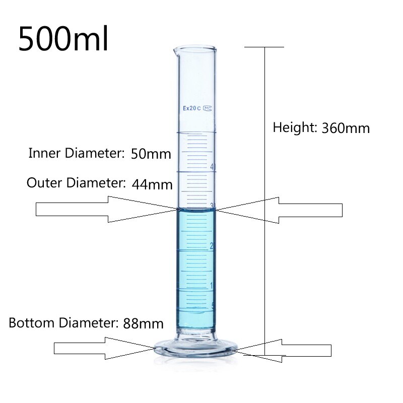 1pc 500ml mätglas mätcylinder graderad cylinder laboratorieglas kemiutrustning