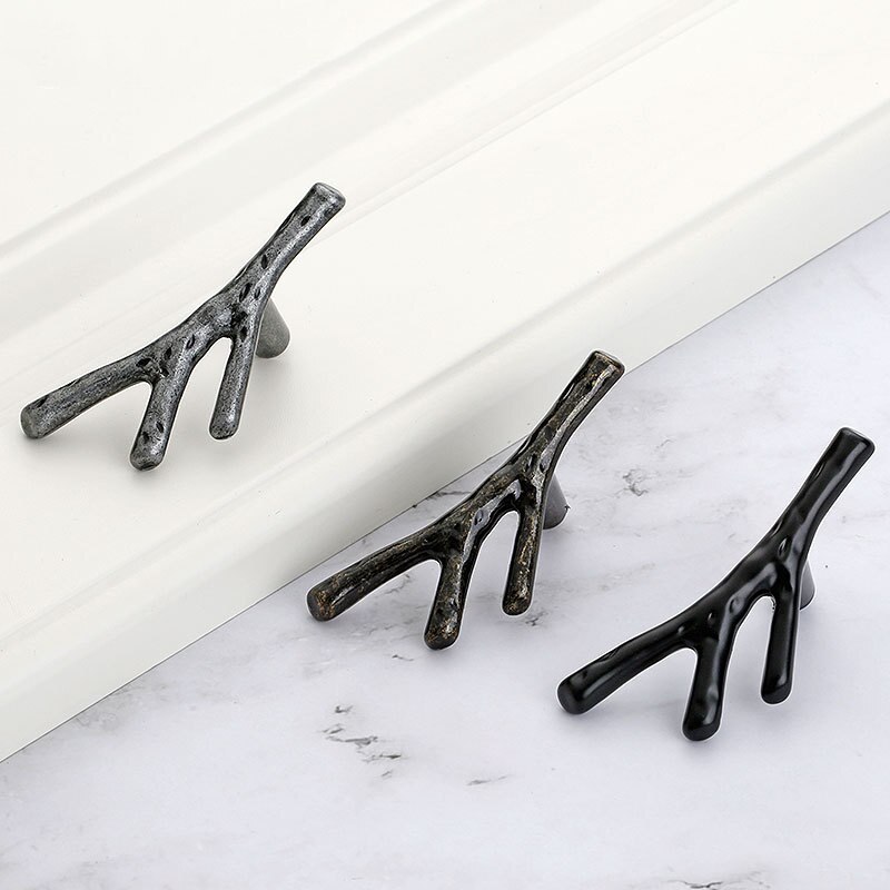 Moderne enkelhed trægren møbelhåndtag 96mm 128mm sort sølv bronze køkkenskab håndtag skuffeknapper dørhåndtag