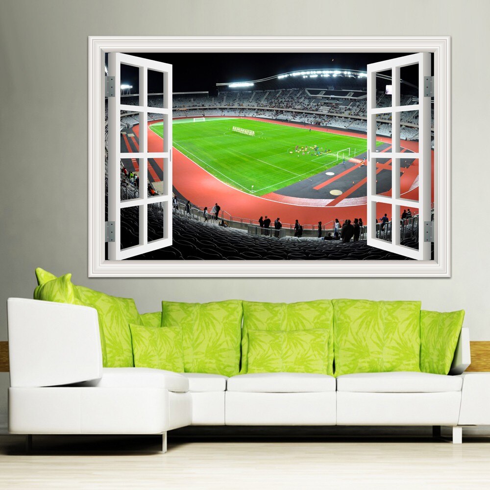 Eine Stück3d Fenster Zauberstab Aufkleber FußBall FußBall Spielplatz Sport Selbst-Klebstoff Aufkleber Moderne Zauberstab Kunst Schlafzimmer Wohnzimmer Dekor