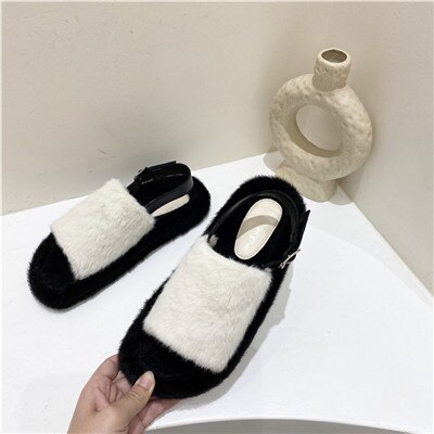 Otoño Invierno Corea Back-strap plataforma plana Sandalias cómodas de las mujeres Socofy zapatos de las señoras lindas sandalias gruesas: Beige / 7.5