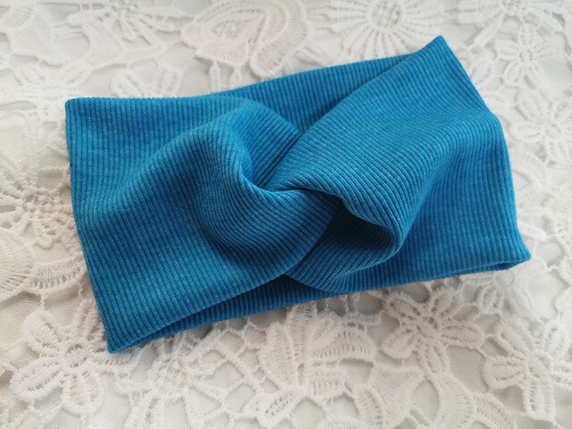 Schattige effen baby tulband meisjes katoenen gedraaide geknoopte hoofdband elastische haarbanden kinderhoofddoeken haaraccessoires: Tou-blauw