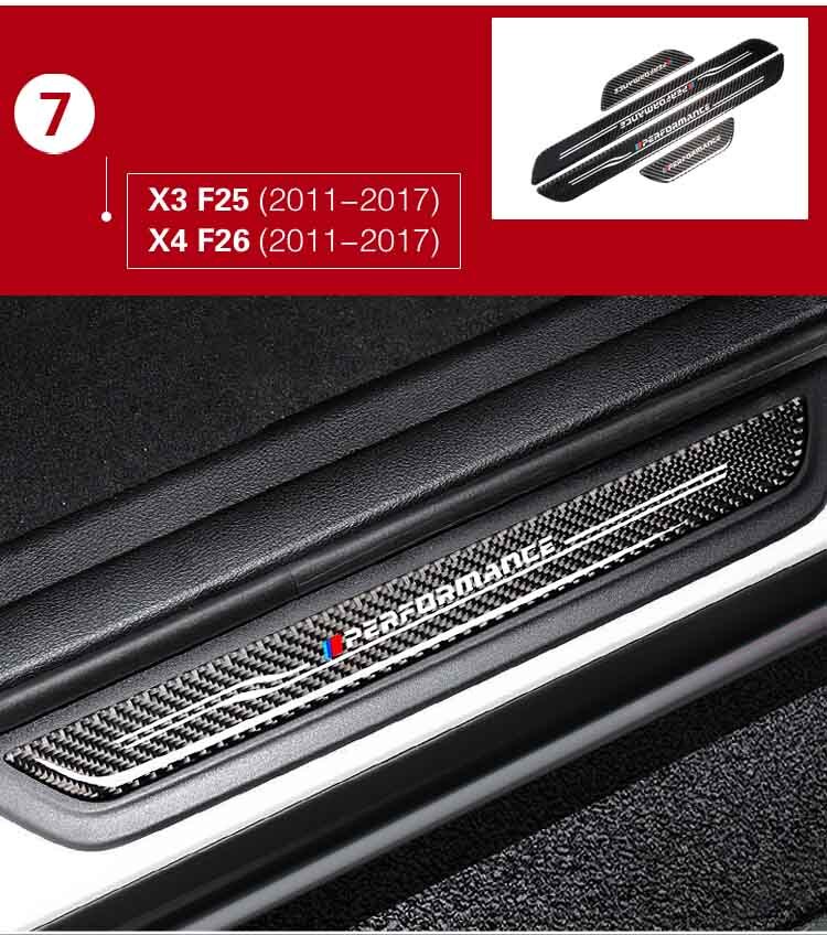 Umbral de puerta protectores de placa de desgaste de fibra de carbono de umbral de puerta s pegatinas para BMW F10 F30 F34 E70 X1 X5 X6 E90 E70 E71 Accesorios: X3 X4 F25 F26 11-17