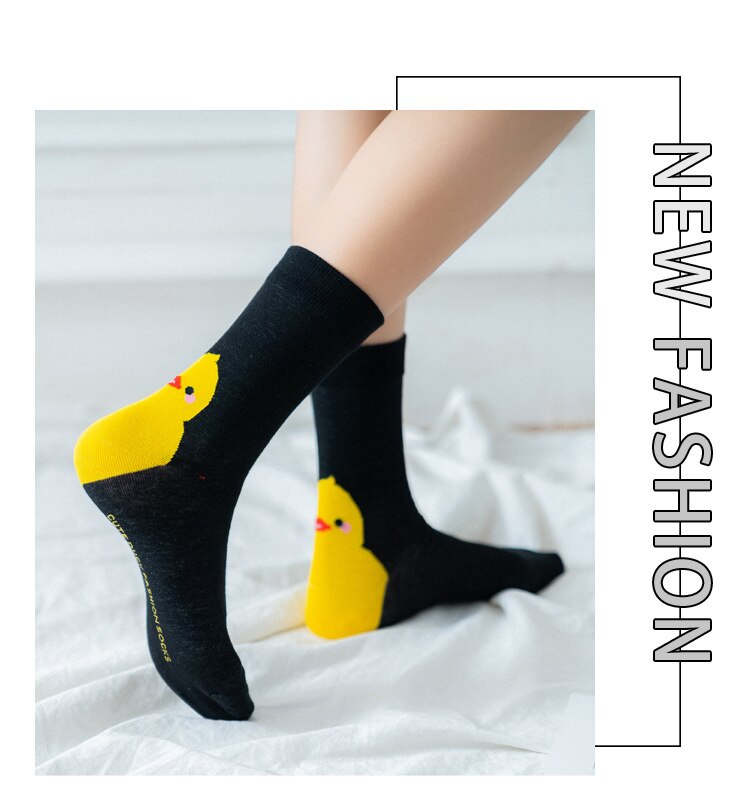 Forår og sommer instagram unisex sokker stil tegneserie dyr kvinder & #39 ;s tube sokker chick søde sokker  eu 35-43 str.