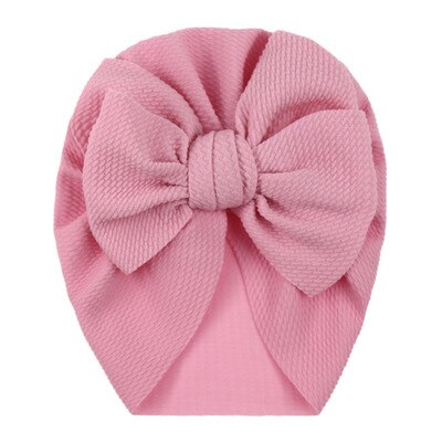 Baby cotton blends Headband Soft Bowknot Turban Hair Bands soft knit fabric pleated bow Indian hat for: Pink