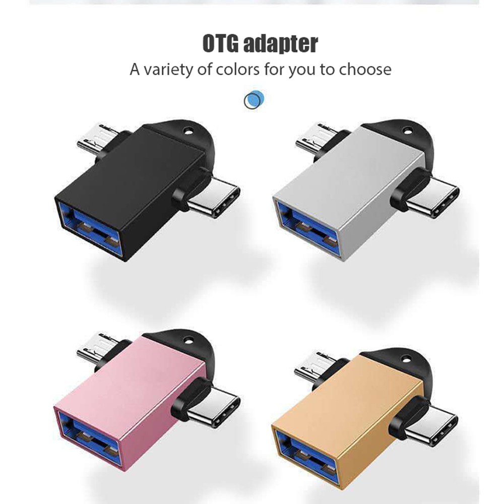 NNBILI 2-in-1 OTG aluminum alloy adapter, converter USB 3.0 female to Micro USB male and USB C male connectors for charging
