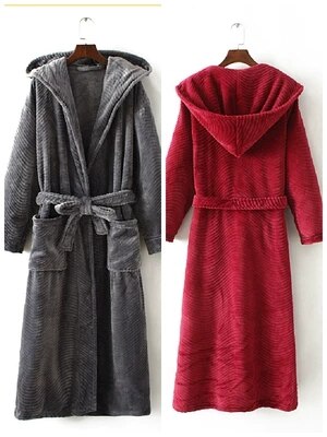 Winter Thickening Warm Flannel Hooded Bathrobe Men Dressing Gown Coral Fleece Bath Robe Male Sleepwear Nightgown Kimono Homme