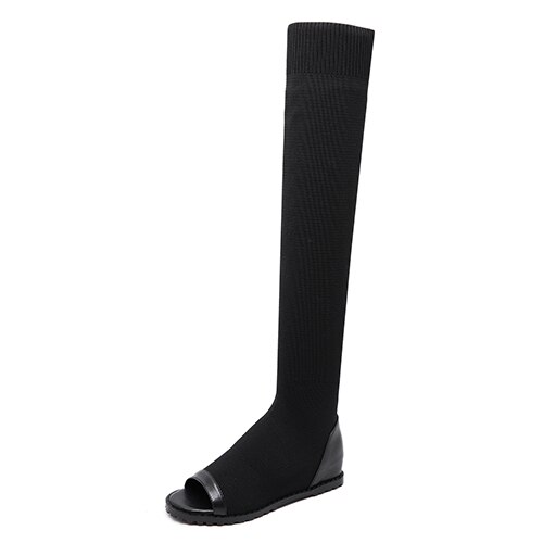 Gdgydh-Botas altas de tacón plano para mujer, botas por encima de la rodilla, con punta abierta, zapatos largos romanos, para Primavera,: 4,5