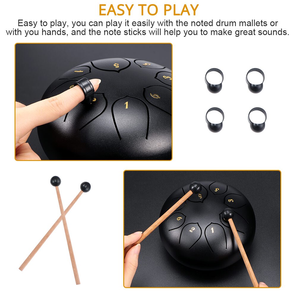 Tongue Drum 6 Inch Steel Tongue Drum 8 Tune Hand Pan Drum Tank With Drumsticks Carrying Bag Percussion Instruments Accessories