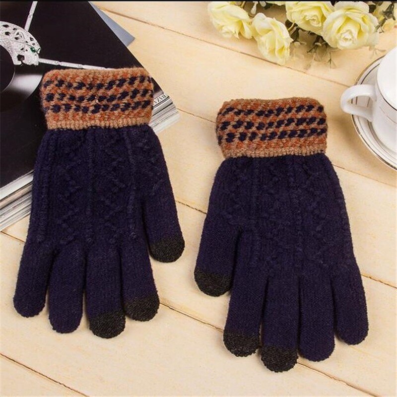 Winter Gloves Men Knitting Touch Screen Thicker Keep Warm Mens Mittens Males Patchwork Glove Simple Chic