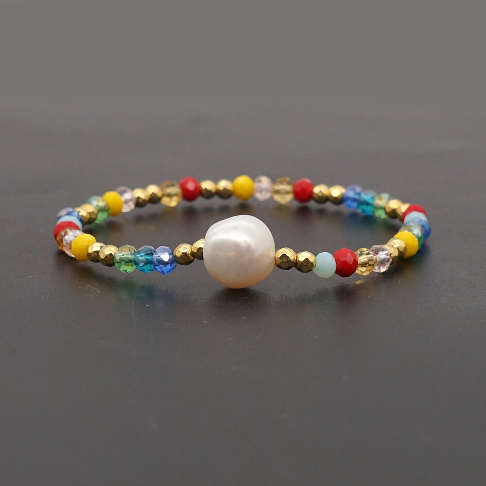 gehen2Boho Süßwasser Perle Charme Armbänder Für Frauen Schmuck Sommer Strand Bunte Kristall Perlen Armbinde Pulseras Joyerias