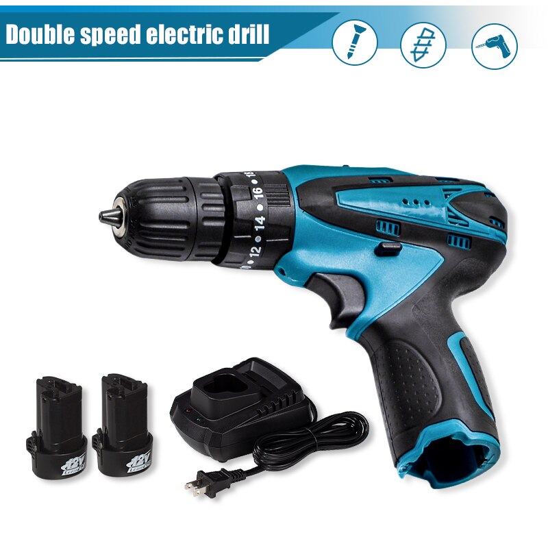 12V 32N. M Elektrische Schroevendraaier Elektrische Boor Lithium Batterij Mini Boor Draadloze Schroevendraaier Power Tool Voor Makita 12V Batterij: US 2Battery 1Charger